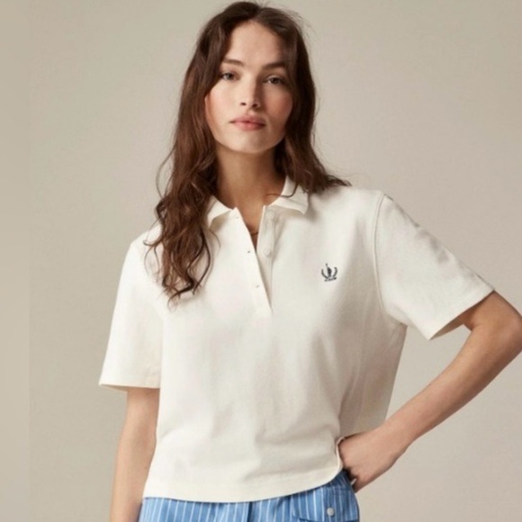 J.Crew Piqué cropped polo shirt in ivory - Picture 2 of 6